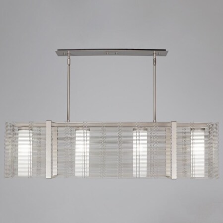 Hammerton Downtown Mesh Linear Chandelier, 4-Light, Metallic Beige Silver, Frosted Glass Shade, 44.6"W (PLB002 PLB0020-45-BS-F-001-E2